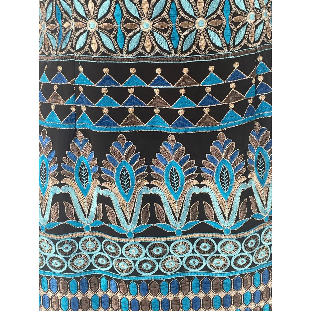 White House Black Market NWT Metallic Embroidered Sheath Dress 2 XS Blue Silver - Picture 6 of 13